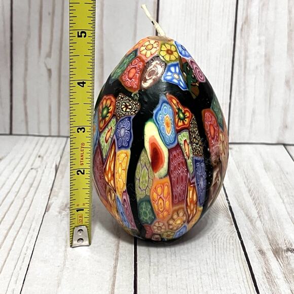 Large 5” Multi-Colored Millefiori Egg Shaped Candle - Picture 6 of 8